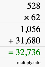 How to calculate 528 times 62 using long multiplication