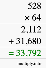 How to calculate 528 times 64 using long multiplication