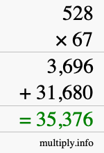 How to calculate 528 times 67 using long multiplication