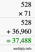 How to calculate 528 times 71 using long multiplication