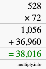 How to calculate 528 times 72 using long multiplication