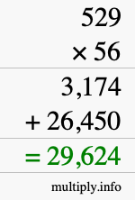 How to calculate 529 times 56 using long multiplication