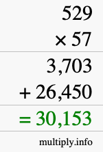How to calculate 529 times 57 using long multiplication