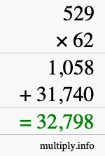 How to calculate 529 times 62 using long multiplication