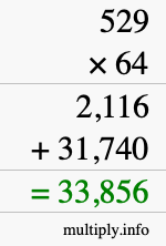 How to calculate 529 times 64 using long multiplication