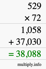 How to calculate 529 times 72 using long multiplication