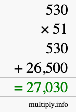 How to calculate 530 times 51 using long multiplication