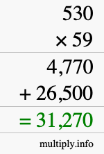 How to calculate 530 times 59 using long multiplication