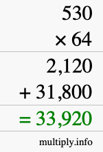 How to calculate 530 times 64 using long multiplication