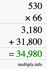 How to calculate 530 times 66 using long multiplication