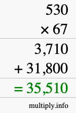 How to calculate 530 times 67 using long multiplication