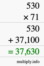 How to calculate 530 times 71 using long multiplication