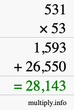 How to calculate 531 times 53 using long multiplication How to calculate 531 times 53 using long multiplication