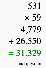 How to calculate 531 times 59 using long multiplication