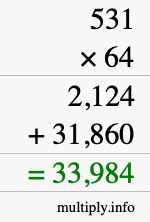 How to calculate 531 times 64 using long multiplication