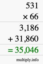How to calculate 531 times 66 using long multiplication