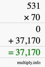 How to calculate 531 times 70 using long multiplication