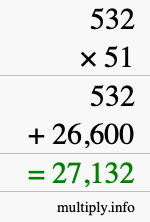 How to calculate 532 times 51 using long multiplication