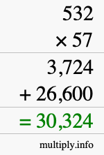 How to calculate 532 times 57 using long multiplication