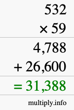 How to calculate 532 times 59 using long multiplication