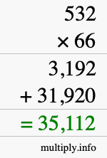 How to calculate 532 times 66 using long multiplication