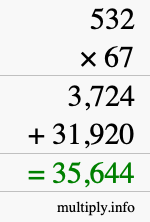 How to calculate 532 times 67 using long multiplication