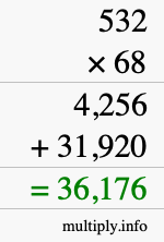 How to calculate 532 times 68 using long multiplication How to calculate 532 times 68 using long multiplication