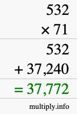 How to calculate 532 times 71 using long multiplication