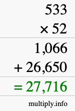 How to calculate 533 times 52 using long multiplication