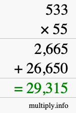 How to calculate 533 times 55 using long multiplication How to calculate 533 times 55 using long multiplication