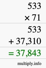 How to calculate 533 times 71 using long multiplication