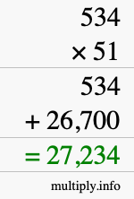 How to calculate 534 times 51 using long multiplication