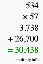 How to calculate 534 times 57 using long multiplication