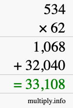 How to calculate 534 times 62 using long multiplication