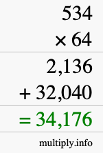 How to calculate 534 times 64 using long multiplication