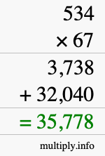 How to calculate 534 times 67 using long multiplication