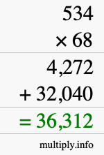 How to calculate 534 times 68 using long multiplication