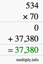 How to calculate 534 times 70 using long multiplication