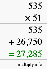 How to calculate 535 times 51 using long multiplication