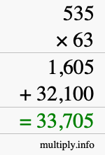 How to calculate 535 times 63 using long multiplication How to calculate 535 times 63 using long multiplication