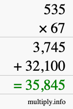 How to calculate 535 times 67 using long multiplication