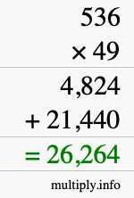 How to calculate 536 times 49 using long multiplication