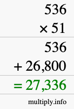 How to calculate 536 times 51 using long multiplication