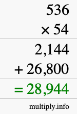 How to calculate 536 times 54 using long multiplication