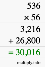 How to calculate 536 times 56 using long multiplication