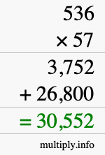How to calculate 536 times 57 using long multiplication