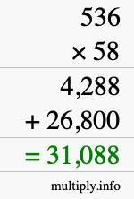 How to calculate 536 times 58 using long multiplication