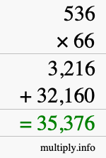 How to calculate 536 times 66 using long multiplication