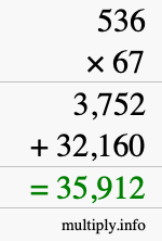 How to calculate 536 times 67 using long multiplication