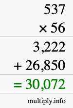 How to calculate 537 times 56 using long multiplication